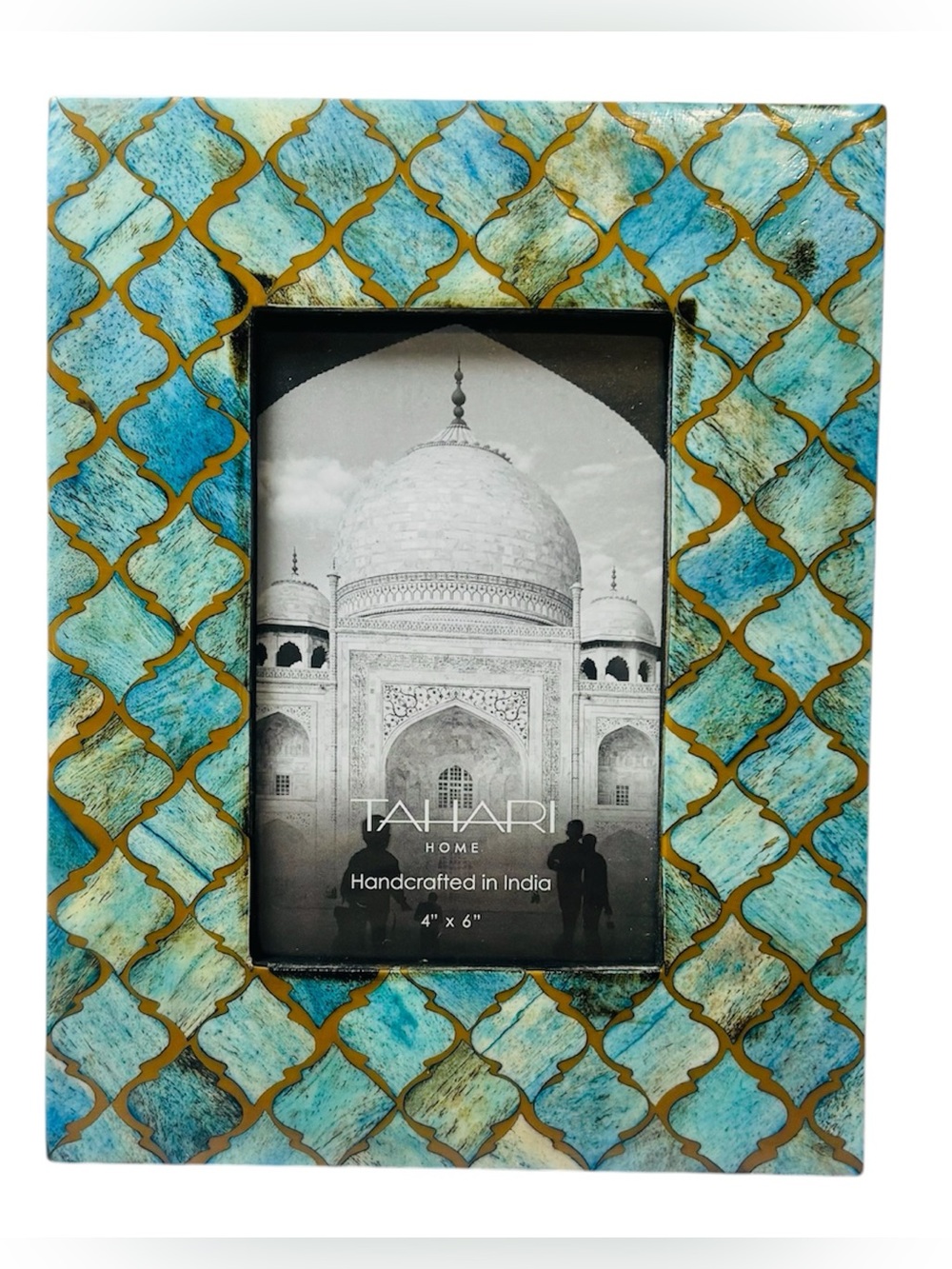 Tahari Home Handcrafted Teal Moroccan Trellis Lattice Tabletop Picture Frame